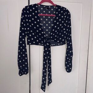 Missguided Dark Blue Polka Dot Tie-Front Blouse